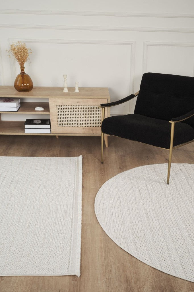 Yumuşak Bukleli Krem Oeko-tex Sertifikalı Yuvarlak Oturma Odası Salon Mutfak Balkon Çocuk Halısı