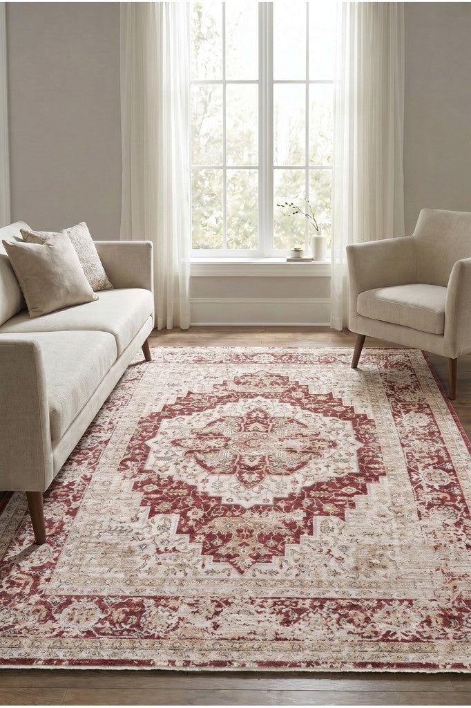 Modern Dokuma Halı Bordo Krem Salon Mutfak Antre Yolluk Oturma Odası Halısı F933E