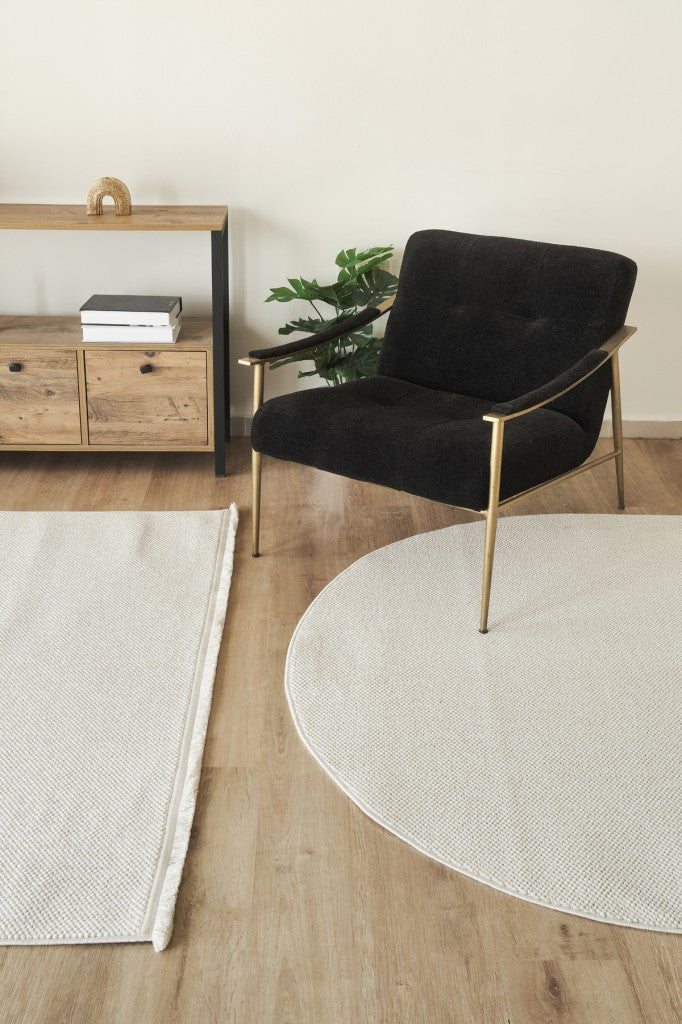 Yumuşak Bukleli Ekru Beyaz Oval Halı Oturma Odası Salon Mutfak Antre Balkon Çocuk Odası Halısı K145a